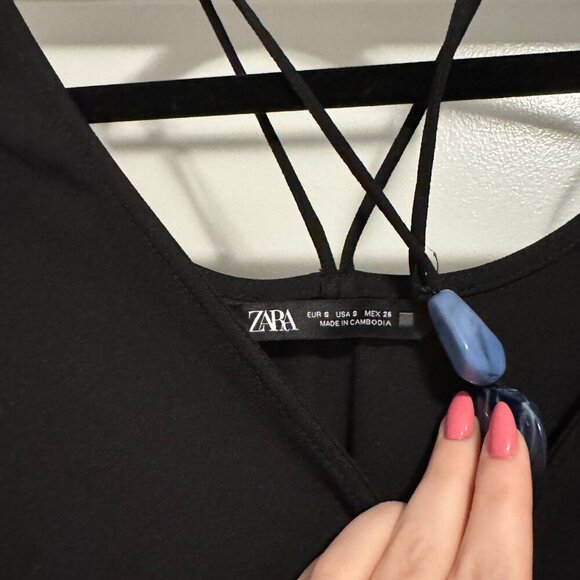 Zara Gothic Black Stone Accent Bell Sleeve Flare Mini Dress Size Small - Picture 8 of 10